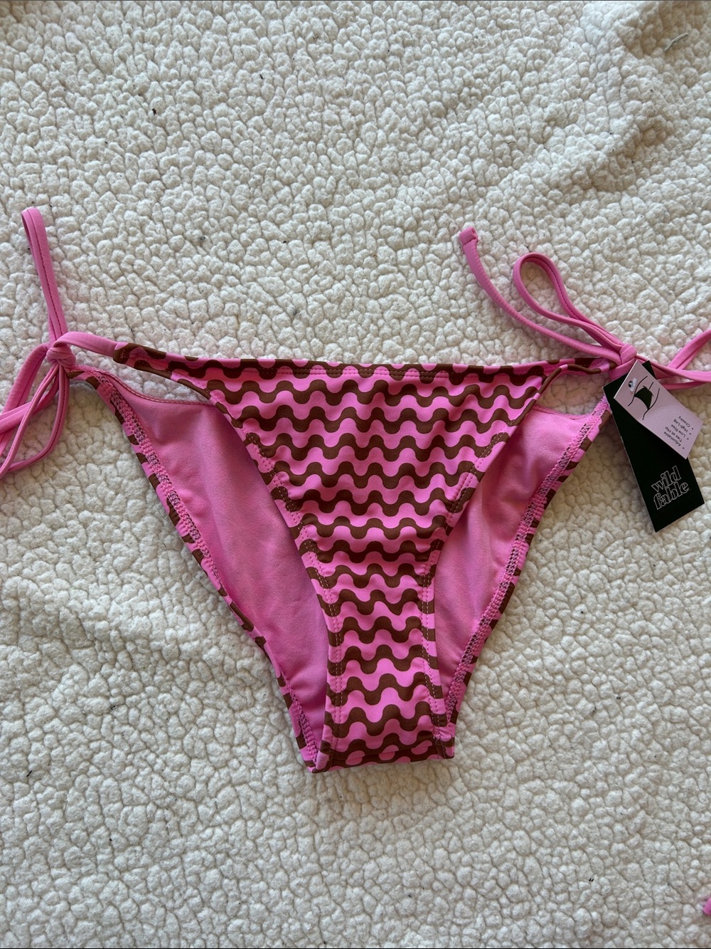 wild fable Pink Wave Tie-Side Bikini Bottom with Brown Print